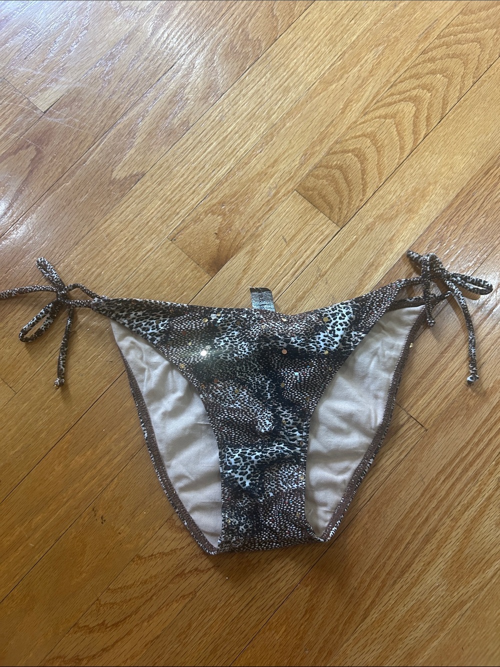 Tie-Side Leopard Print Bikini Bottom - Brown